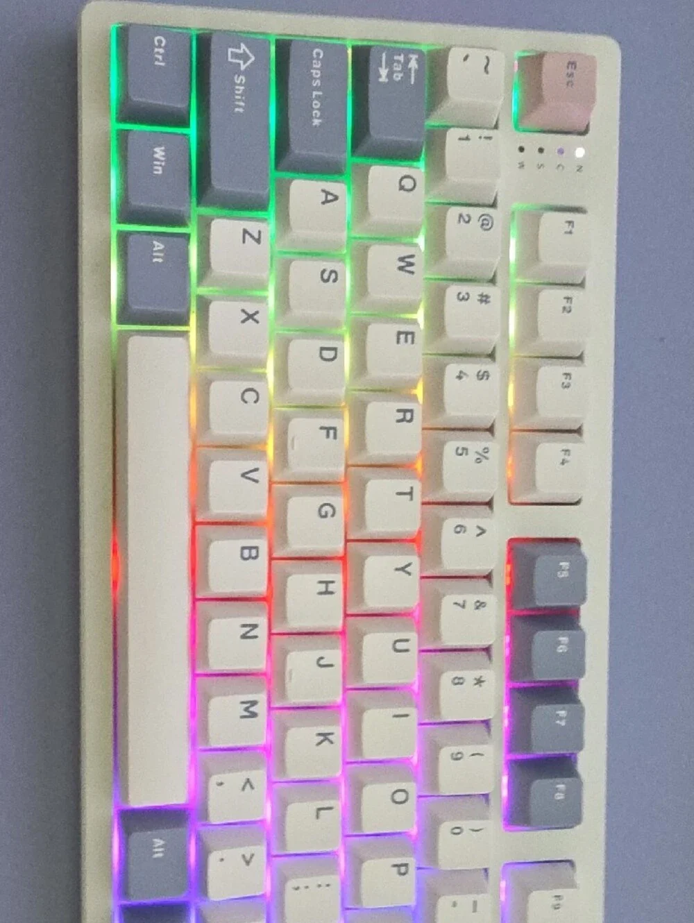White RGB Mechanical Keyboard with Pink & Gray Keycaps